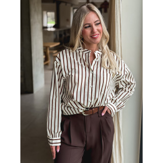 Chemise lignée Daria - Chocolat/Ecru