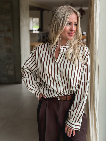 Chemise lignée Daria - Chocolat/Ecru