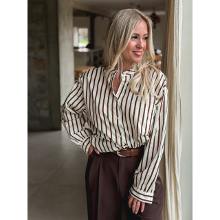 Chemise lignée Daria - Chocolat/Ecru