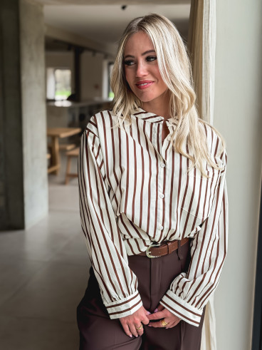 Chemise lignée Daria - Chocolat/Ecru