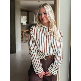 Chemise lignée Daria - Chocolat/Ecru