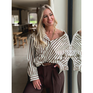 Chemise lignée Daria - Chocolat/Ecru