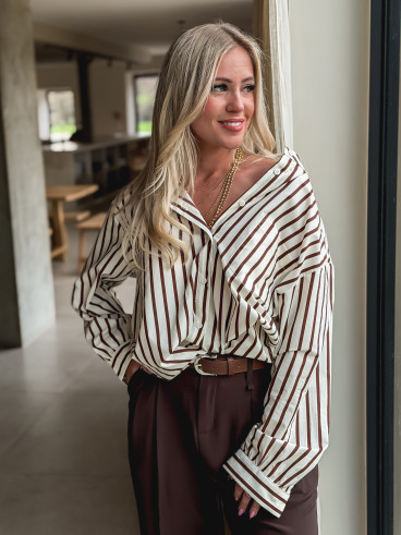 Chemise lignée Daria - Chocolat/Ecru