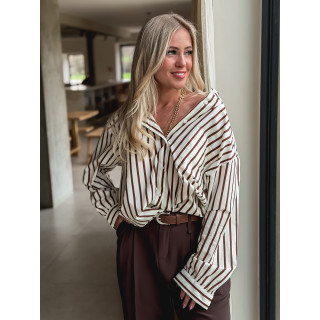 Chemise lignée Daria - Chocolat/Ecru