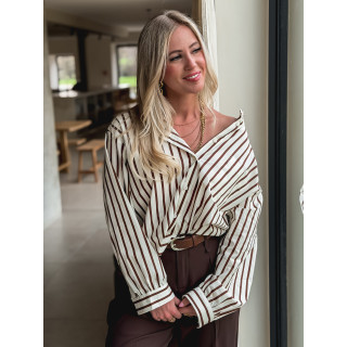 Chemise lignée Daria - Chocolat/Ecru