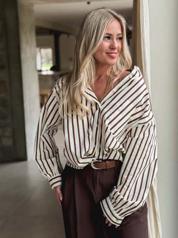 Chemise lignée Daria - Chocolat/Ecru