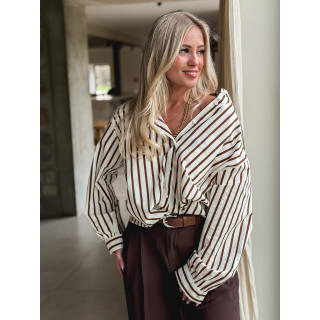 Chemise lignée Daria - Chocolat/Ecru