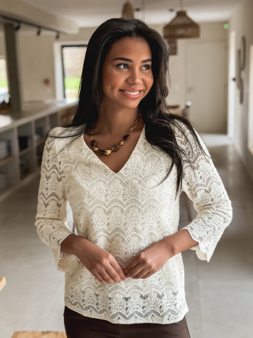 Blouse en dentelle Solia - Crème