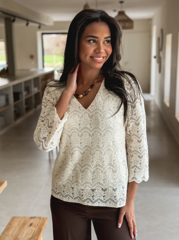 Blouse en dentelle Solia - Crème