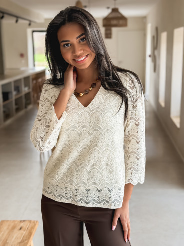 Blouse en dentelle Solia - Crème
