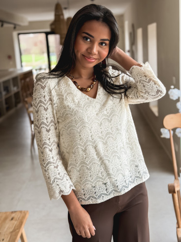 Blouse en dentelle Solia - Crème