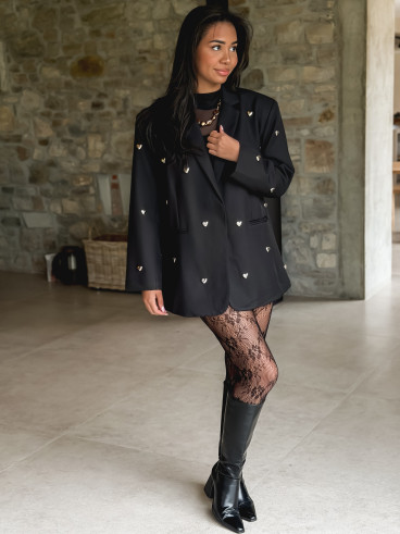 Bas collant à motifs floraux Naomi - Noir