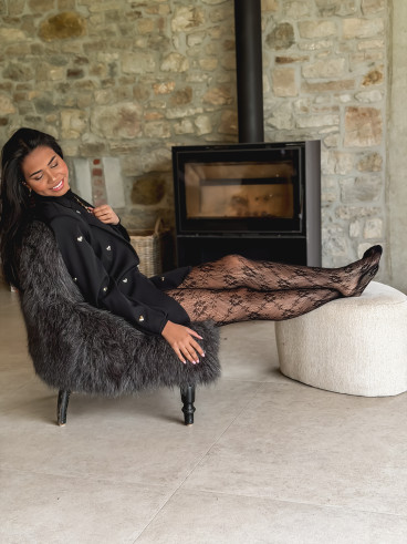 Bas collant à motifs floraux Naomi - Noir