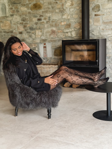 Bas collant à motifs floraux Naomi - Noir