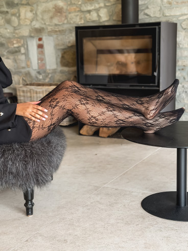 Bas collant à motifs floraux Naomi - Noir