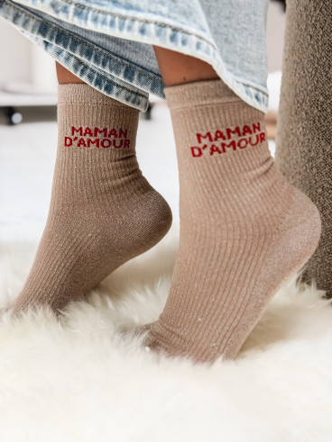 Chaussettes "Maman d'amour" - Beige