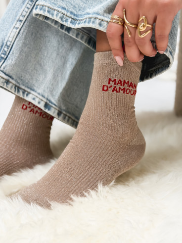 Chaussettes "Maman d'amour" - Beige