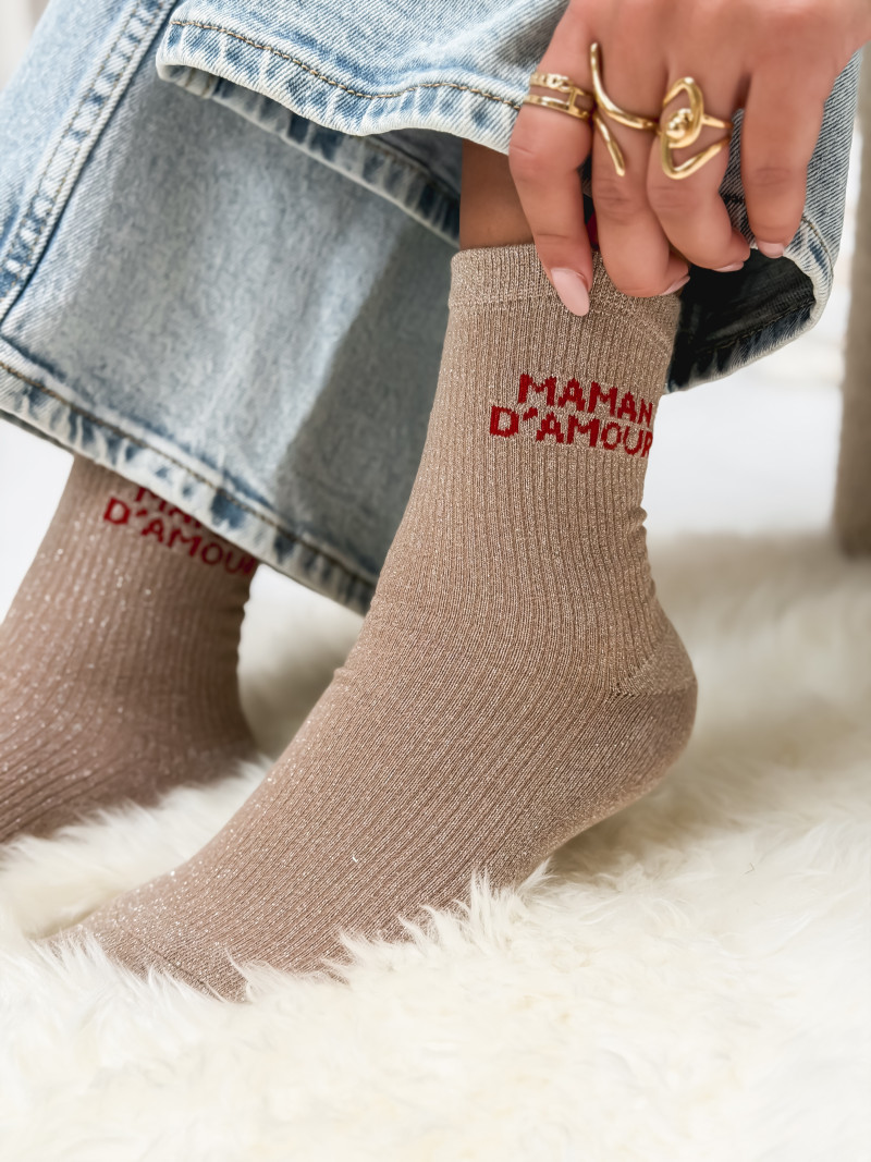 Chaussettes "Maman d'amour" - Beige
