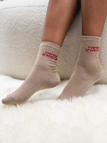 Chaussettes "Maman d'amour" - Beige