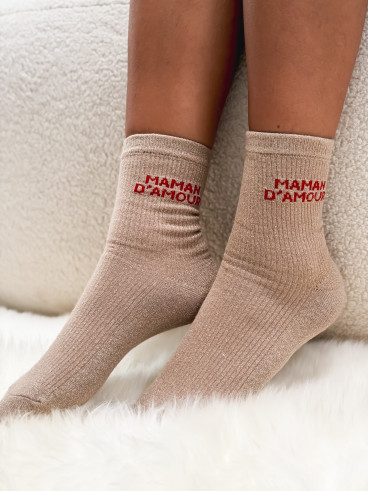 Chaussettes "Maman d'amour" - Beige