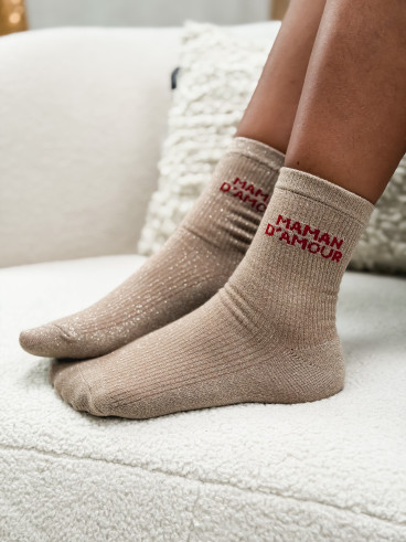 Chaussettes "Maman d'amour" - Beige