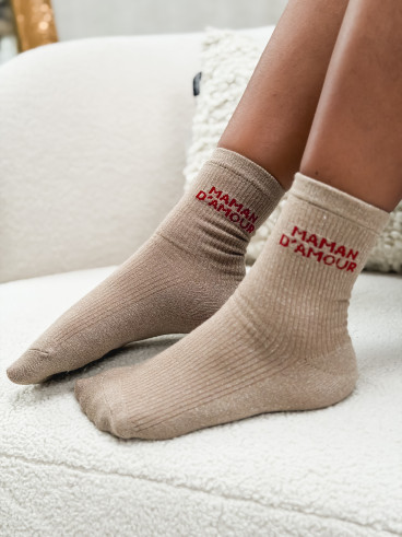 Chaussettes "Maman d'amour" - Beige