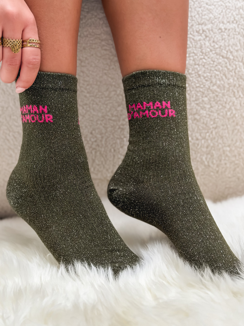 Chaussettes "Maman d'amour" - Kaki