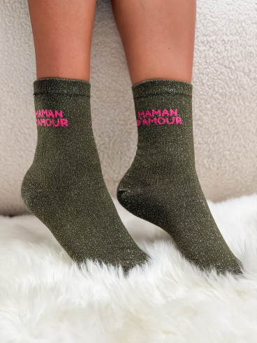 Chaussettes "Maman d'amour" - Kaki