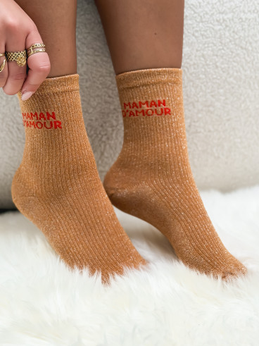 Chaussettes "Maman d'amour" - Moutarde