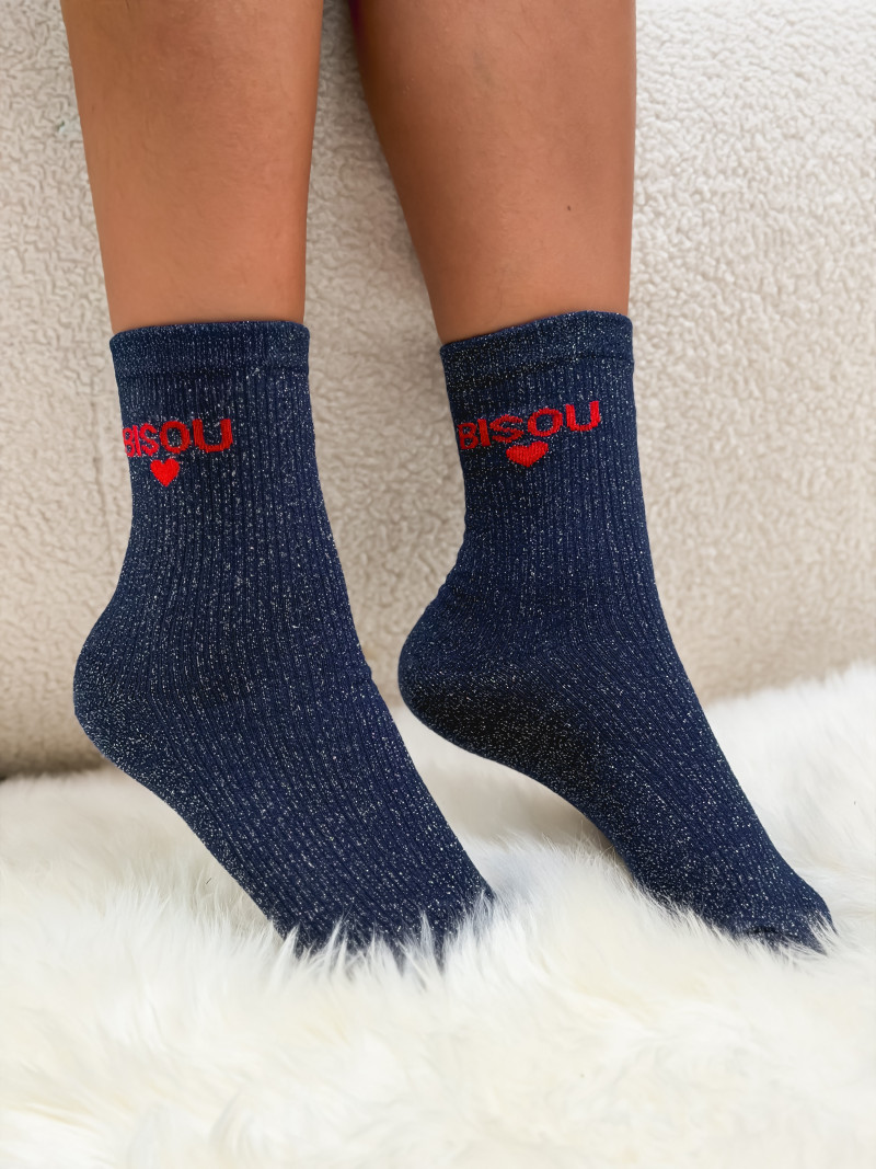 Chaussettes "Bisou" - Bleu marine