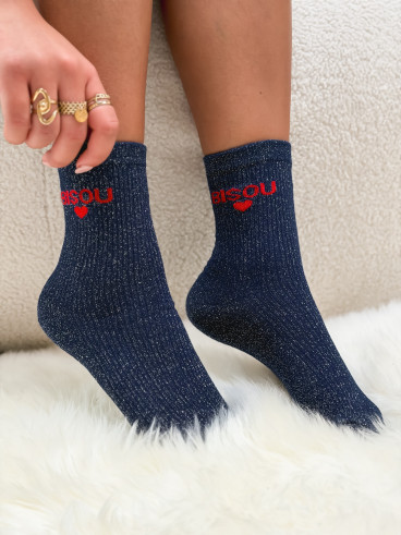 Chaussettes "Bisou" - Bleu marine