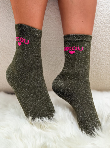 Chaussettes "Bisou" - Kaki