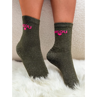 Chaussettes "Bisou" - Kaki
