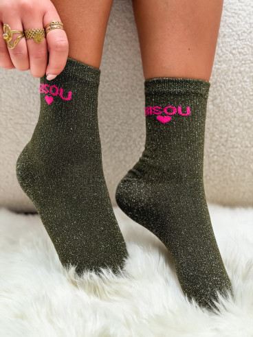 Chaussettes "Bisou" - Kaki