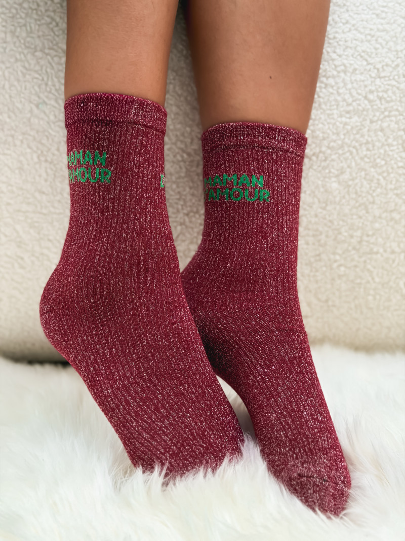 Chaussettes "Maman d'amour" - Framboise