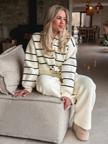 Gilet ligné Luana - Ecru/Noir Gilet ligné Luana - Ecru/Noir