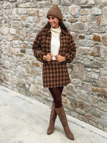 Jupe short à carreaux Laurina - Chocolat/Beige