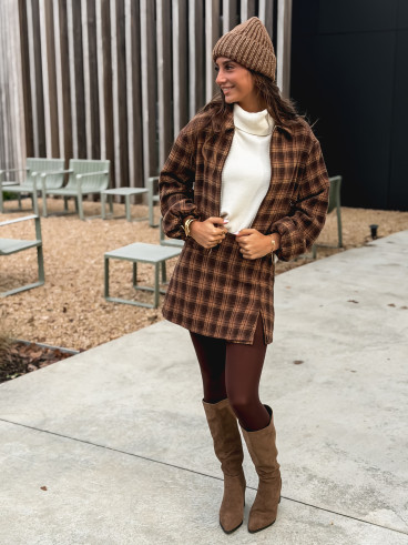 Jupe short à carreaux Laurina - Chocolet/Beige