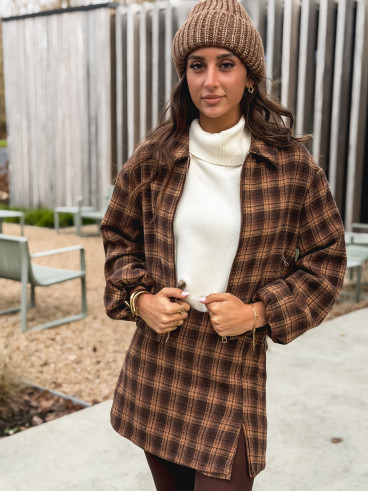 Jupe short à carreaux Laurina - Chocolet/Beige