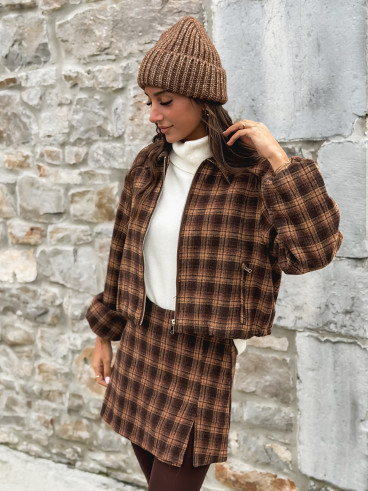 Jupe short à carreaux Laurina - Chocolet/Beige