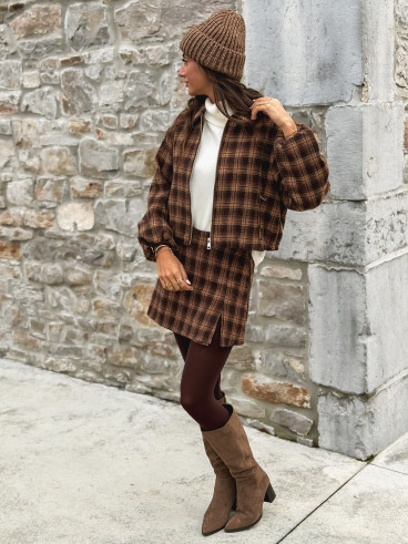 Jupe short à carreaux Laurina - Chocolet/Beige