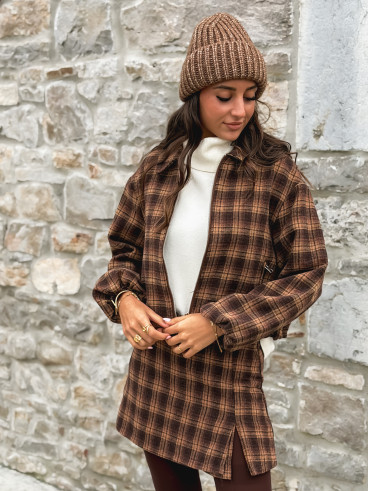 Jupe short à carreaux Laurina - Chocolet/Beige