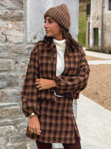 Jupe short à carreaux Laurina - Chocolet/Beige