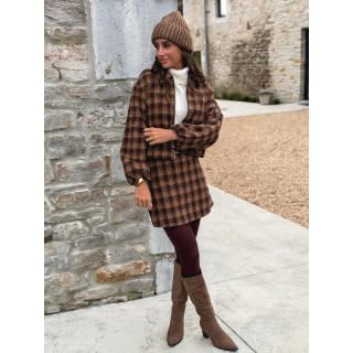 Jupe short à carreaux Laurina - Chocolet/Beige