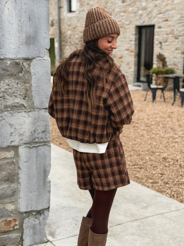 Jupe short à carreaux Laurina - Chocolet/Beige