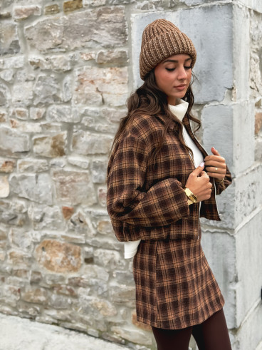 Jupe short à carreaux Laurina - Chocolet/Beige