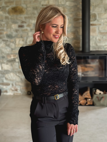 Blouse en dentelle Amandina - Noir