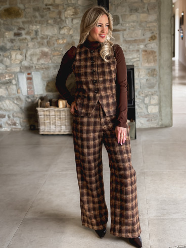 Gilet à carreaux Laurina - Chocolat/Beige