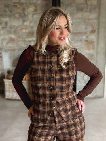 Gilet à carreaux Laurina - Chocolat/Beige