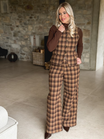 Gilet à carreaux Laurina - Chocolat/Beige